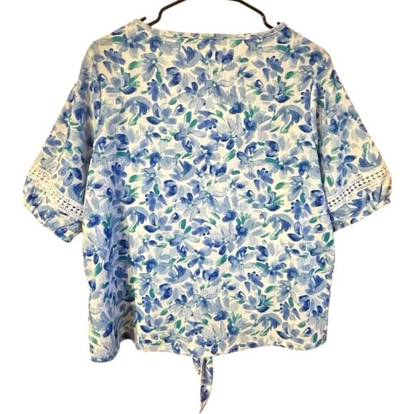 Berkley Jensen Womens Floral V-Neck Pullover Button-Down Blouse W Lace Trim Med - Picture 5 of 16